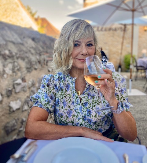 Glynis Sipping White Wine