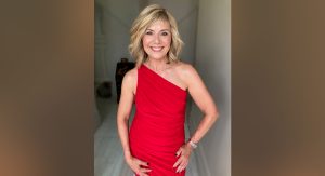 Glynis in Red Dress Filled Taupe Sides